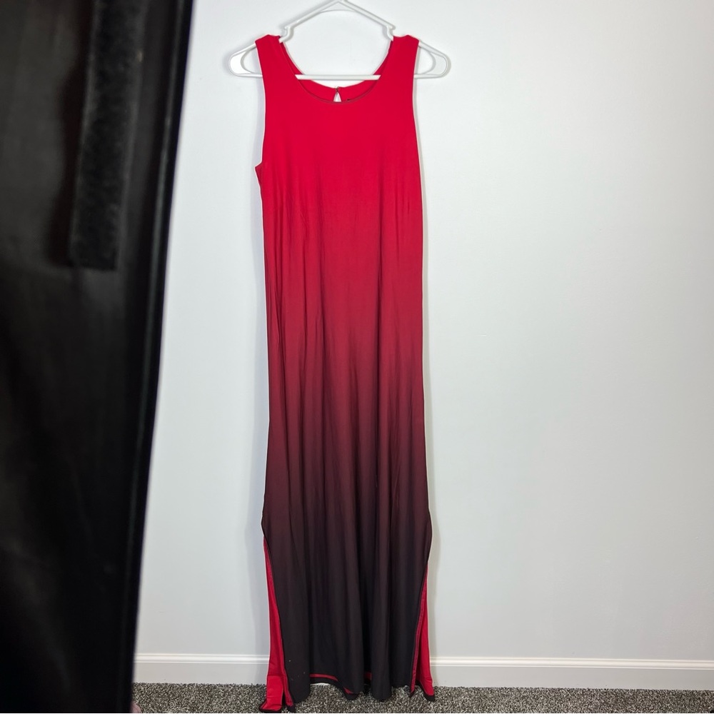 MT Collection Black Red Obre Maxi Dress NWT M